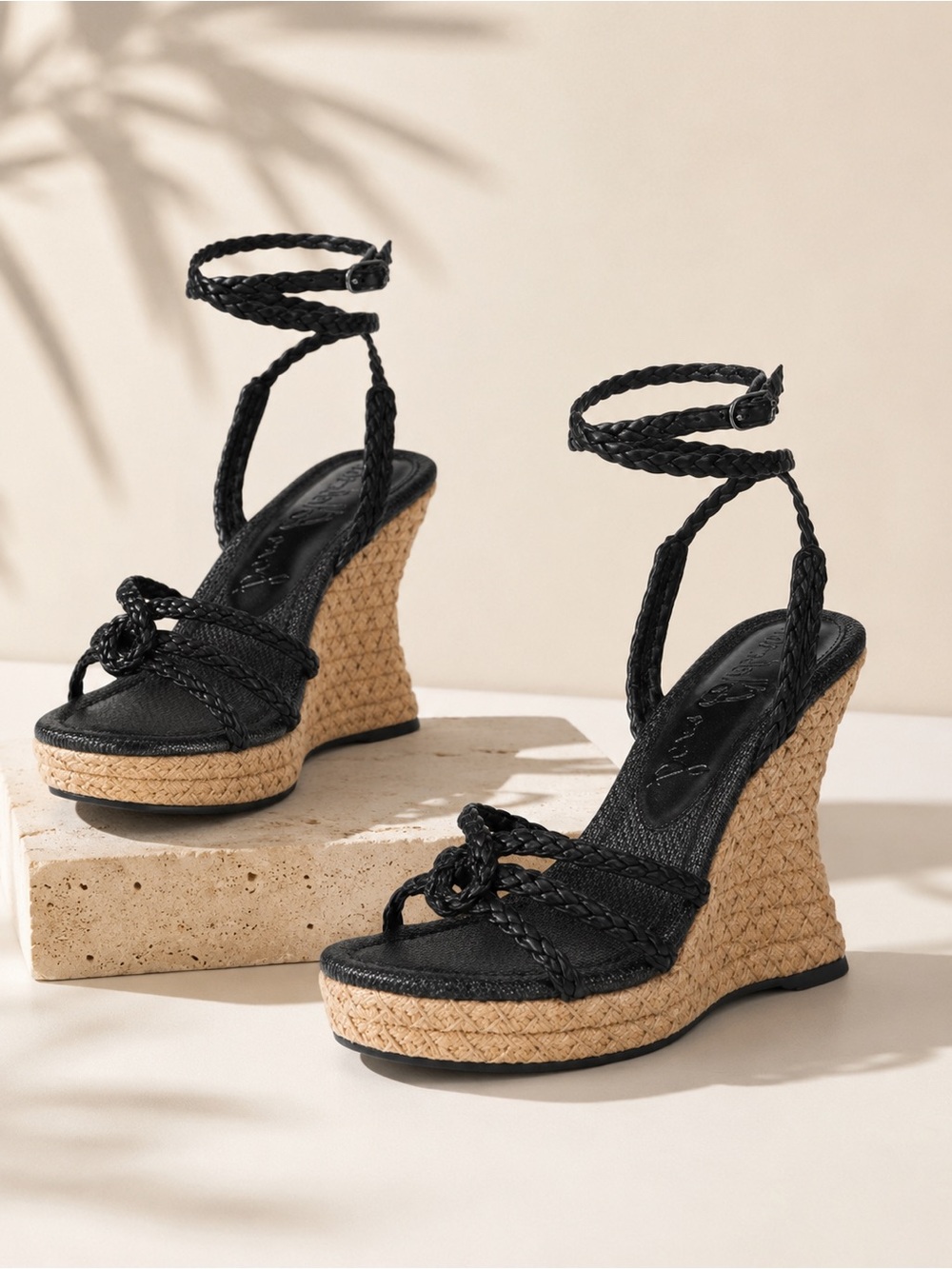Sam Edelman Black Mindie Espadrille Ankle Strap Platform Wedge Sandals Size 7